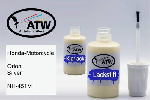 Honda-Motorcycle, Orion Silver, NH-451M: 20ml Lackstift + 20ml Klarlack - Set, von ATW Autoteile West.